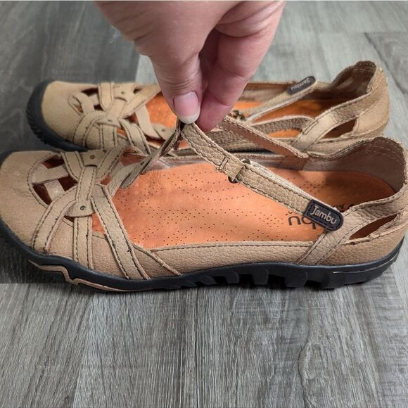 Jambu Xterra air vent tan leather t-strap Mary Jane outdoor flats sandal 7.5 - Picture 3 of 7